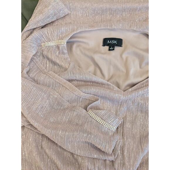 MSK 3/4 split sleeve embellished fit + flare midi dress size Lg Color: Mauve - Picture 6 of 9